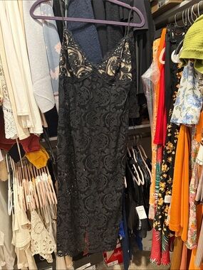 Abyss By Abby Black Lace Midi Slip Dress